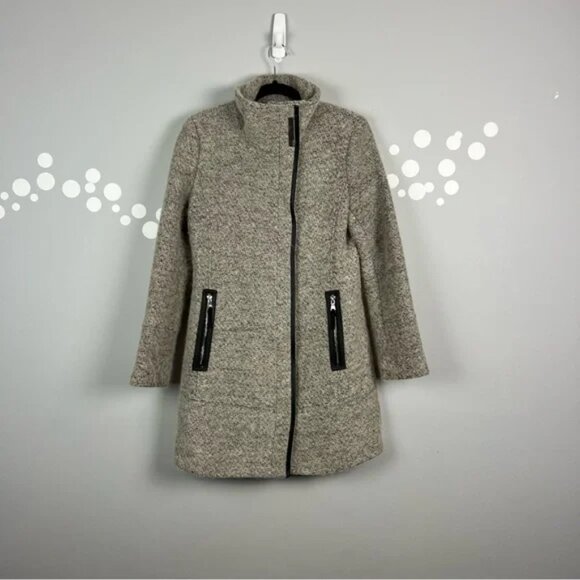 Calvin Klein Faux-Leather-Trim Asymmetrical Walker Coat Size XS - Picture 7 of 14